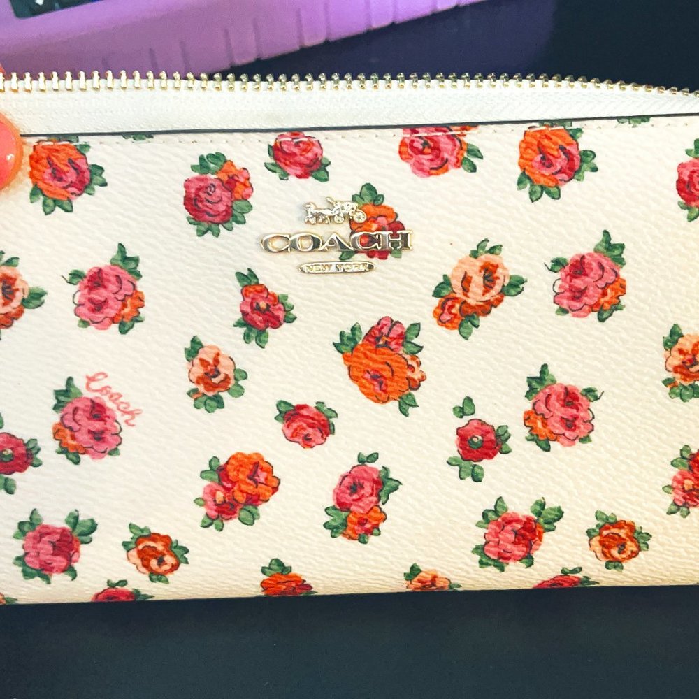 Coach  ACCORDION ZIP WALLET WITH MINI VINTAGE ROSE